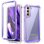 Dexnor Compatible With Samsung Galaxy S21 Case With Screen Protector Electroplated Frame Clear Cover Rugged 360 Full Body Protective Shockproof Heavy Duty Bumper Phone Case For Women Metallic Purple