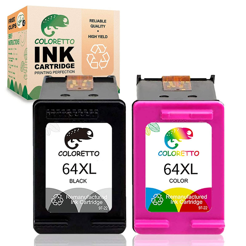 Printer Ink Cartridge Replacement For Hp 64Xl To Use With Envy Photo 6220 6230 6232 6255 6258 7120 7130 7134 7155 7158 7164 1 Black 1 Color Combo Pack