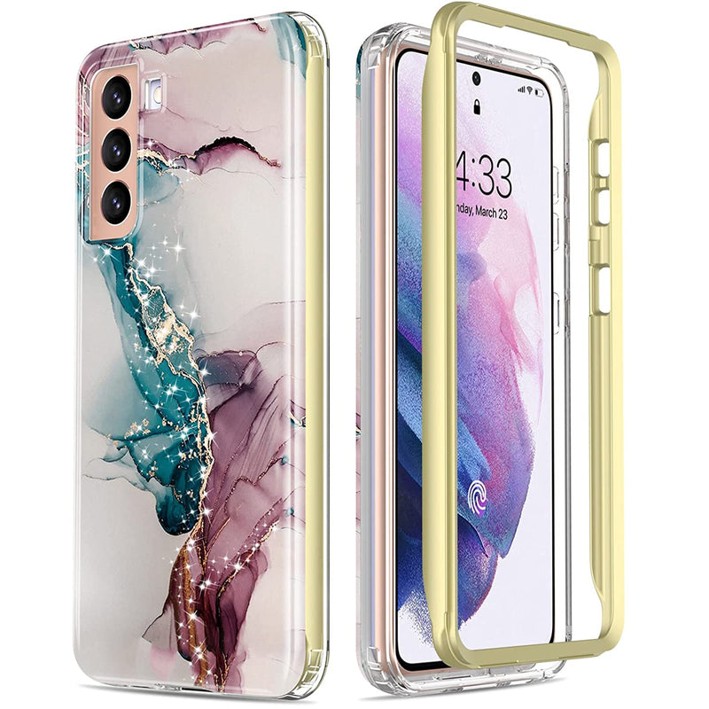 For Samsung Galaxy S21 Case Grade Passing 21Ft Drop Test Rugged Cover With Fashionable Designs For Women Girls Shockproof Protective Phone Case For Galaxy S21 6 2 Turquoise Pink Marble