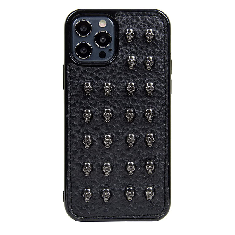 Chanroy Compatible With Iphone 12 Pro Max Case6 7 Inch Black Punk Leather Rock Style Cool Case Cover For Men And Womenskull Studded