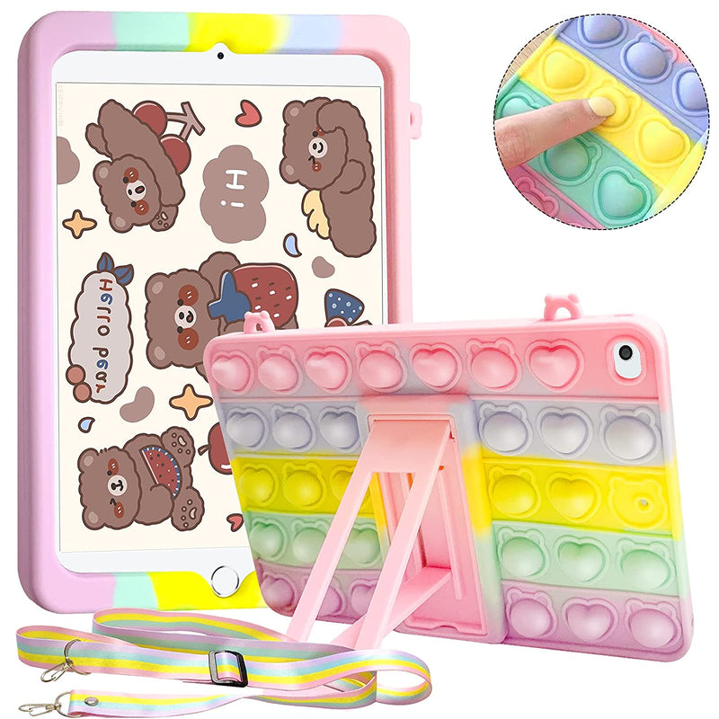 New Fidget Toy Case For Ipad Mini 1 2 3 7 9 Bear Case With Stand Lanyard Stress Relief Rainbow Silicone Case Shockproof Protective Cover For Ipad