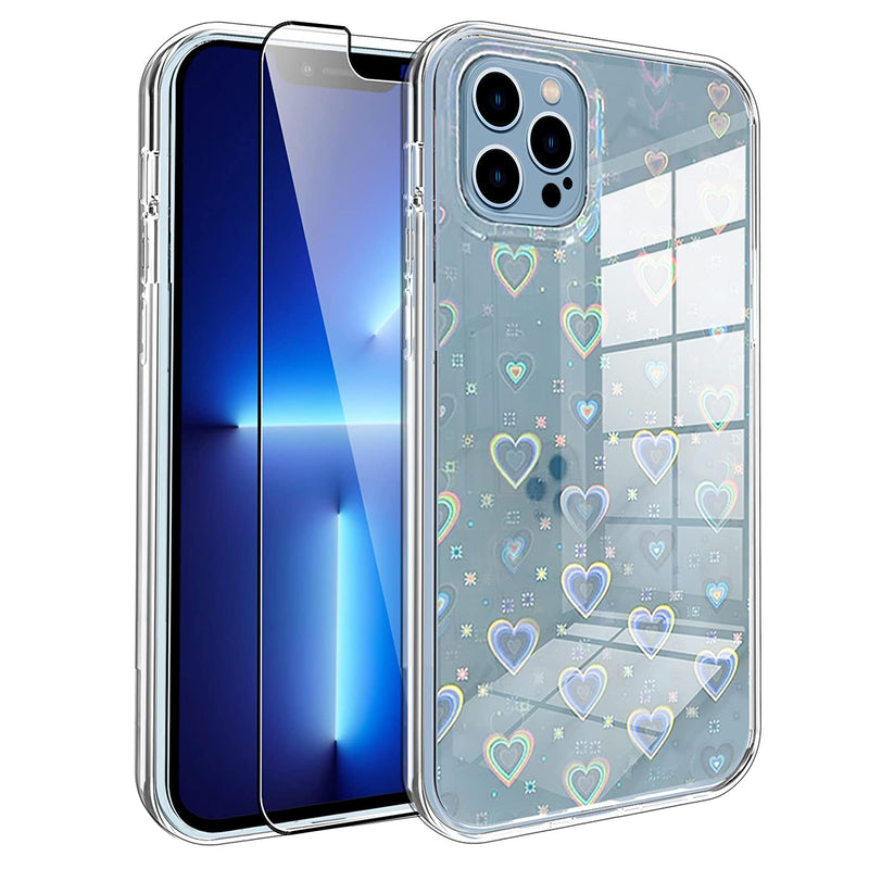 Bonoma Compatible Iphone 13 Pro Max Case Clear With Love Heart Laser Glitter Bling Design For Women Girls Shockproof Tpu And Hard Pc Iphone 13 Pro Max Phone Case With Screen Protector