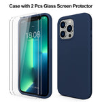Cellever Silicone Case For Iphone 13 Pro 2X Glass Screen Protectors Included Drop Tested Shockproof Protective Matte Gel Rubber Cover With Soft Anti Scratch Microfiber Interior Navy Blue
