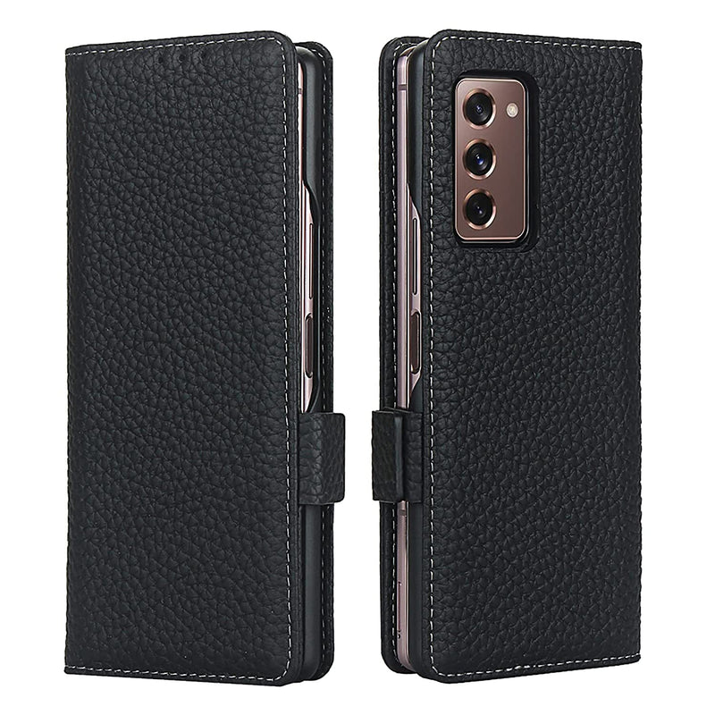 Kihuwey Compatible With Samsung Galaxy Z Fold 5G Genuine Leather Wallet Case With Kickstand Flip Folio Card Holder Cove For Samsung Galaxy Fold 2019 Black