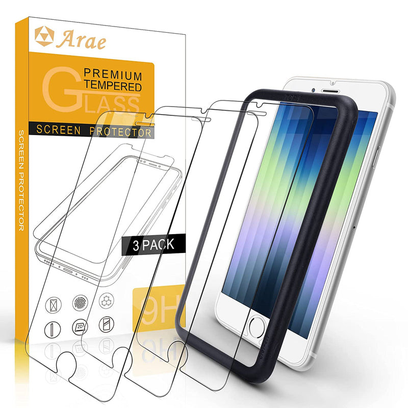 Arae Screen Protector For Iphone Se3 2022 Iphone Se 2020 Iphone 7 Iphone 8 Hd Tempered Glass Anti Scratch Work With Most Case 4 7 Inch 3 Pack
