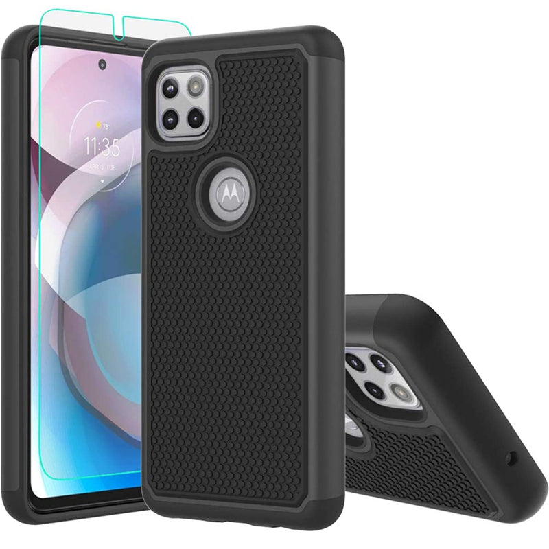 Moto One 5G Ace Case Motorola 5G Ace Case With Hd Screen Protector Shock Absorption Hybrid Dual Layer Tpu Hard Back Cover Bumper Protective Case Cover For Motorola Moto One 5G Ace Black Armor