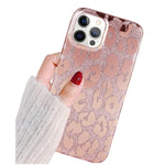 J West Case Compatible With Iphone 12 Pro Max 6 7 Inch Luxury Saprkle Bling Glitter Leopard Print Design Soft Metallic Slim Protective Phone Cases For Women Girls Tpu Silicone Cover Case Rose Gold