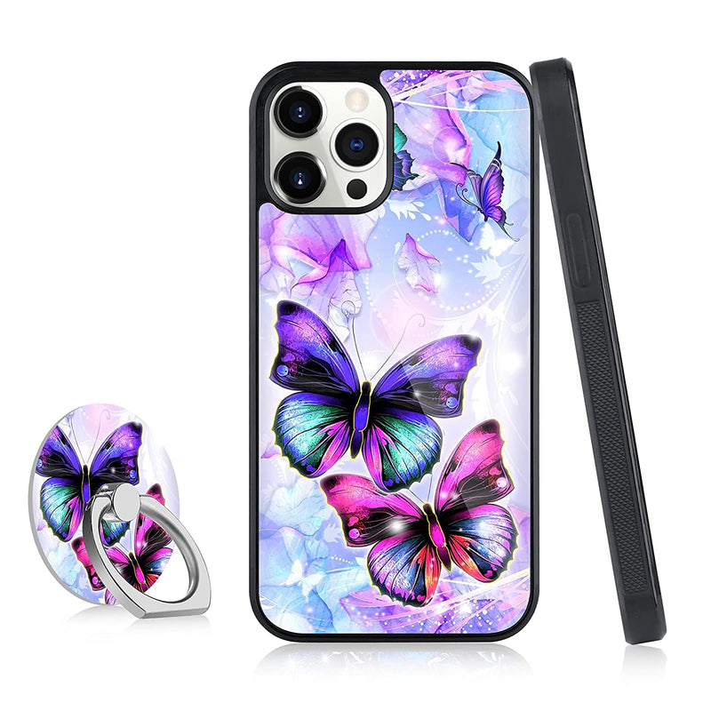 Itelinmon Compatible Iphone 13 Pro Case 6 1 In 2021 Butterfly Design With Cell Phone Ring Holder Tire Skid Outline Bumper Shockproof Thin Hard Pc Flexible Tpu Edges Phone Case