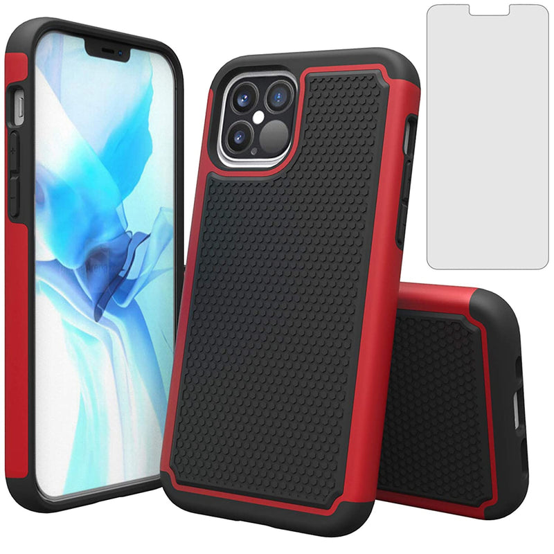 Iphone 12 Pro Max 6 7 Case Tempered Glass Screen Protector Cover And Slim Hard Hybrid Rugged Cell Phone Cases For Iphone12Promax 5G I 12S Plus Iphone12 12Pro Promax Black Red