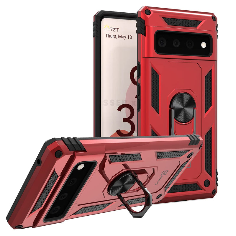 Coveron Ring Designed For Google Pixel 6 Case Rugged Phone Cover Magnetic Mount Compatible Red