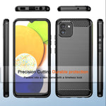 Dretal Galaxy A03 Case Samsung A03 5G Case With Tempered Glass Screen Protector Shock Absorption Brushed Flexible Soft Carbon Fiber Protective Cover For Samsung Galaxy A03 Ls Black