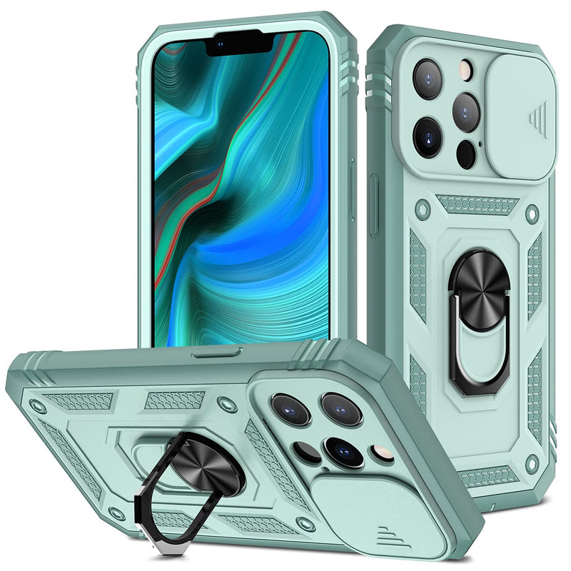 Meurxo For Iphone 13 Pro Max Case With Camera Cover Kickstand Slide Lens Protection 360 Rotate Ring Stand Impact Resistant Shockproof Protective Bumper Covers For Iphone 13 Pro Max 6 7 Inch