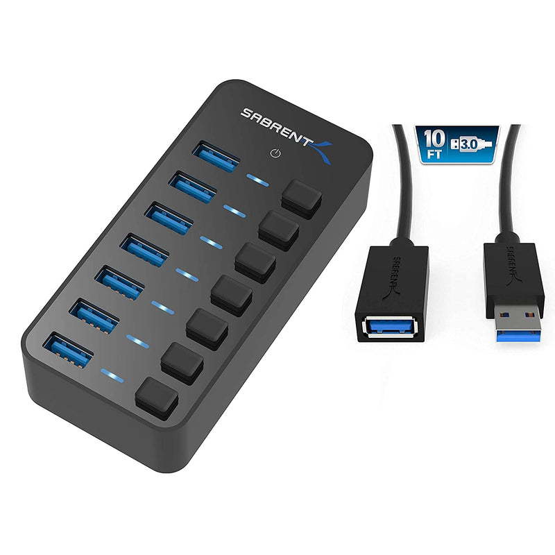 Sabrent 36W 7 Port Usb 3 0 Hub With Individual Power Switches 22Awg