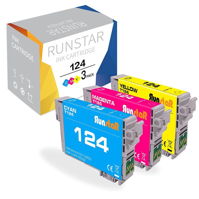 Runstar 3 Pack 124 Ink Cartridge Replacement For Epson 124 T124 Work For Nx125 Stylus Nx127 Nx130 Stylus Nx230 Nx330 Stylus Nx420 Nx430 Workforce 320 323 325 43
