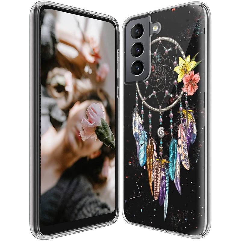 Jeaor Case For Samsung Galaxy S21 6 2 Inch 2021 Clear Galaxy S21 5G Case Shock Absorption Flexible Tpu Rubber Slim Dual Layer Hybrid Protective Cover For Girls Women Dream Catcher Flowers