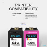 64 Ink Cartridges Replacement For Hp 64Xl For Hp Envy Photo 7155 7855 6255 6220 7120 6252 6230 6258 7158 7130 7164 7858 7132 Envy 5542 Tanggo X Printer 1 Black