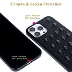 Chanroy Compatible With Iphone 13 Pro Max Case6 7 Inch Black Punk Leather Rock Style Cool Case Cover For Men And Womenskull Studded
