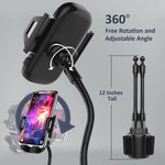 Caviana Dual Phone Holder For Car Cup Holder Long Flexible Neck 360 Rotatable Car Phone Mount Adjustable Cell Phone Cup Holder Universal Size Fits 2 Iphone Samsung Gps And More Cradle