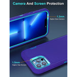 Designed For Iphone 13 Pro Max Case With 2 Tempered Glass Screen Protector Support Wireless Charging Rugged Heavy Duty Military Grade Cover Drop Proof Shockproof Protection Phone Casepurple Blue