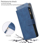 Qltypri Wallet Case For Samsung Galaxy S21 Fe Premium Vintage Pu Leather Zipper Pocket With Card Holder Slots Magnetic Closure Kickstand Wrist Strap Shockproof Flip Folio Case Blue