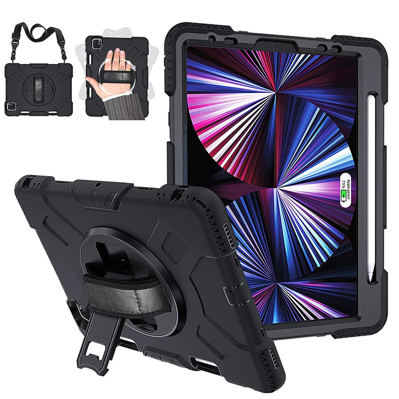 New Doormoon Case Compatible With Ipad Pro 11 Inch 2021 2020 2018 3Rd Gen 2Nd Gen 1St Gen Heavy Duty Tablet Cover With Rotating Handle Kickstand Black