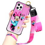 Cuwana Cartoon Case For Iphone 12 Pro Max Case 6 7 Inch Cute Minnie Cartoon Character Design With Lanyard Wrist Strap Band Holder Shockproof Protection Bumper Kickstand Cover For Iphone 12 Pro Max