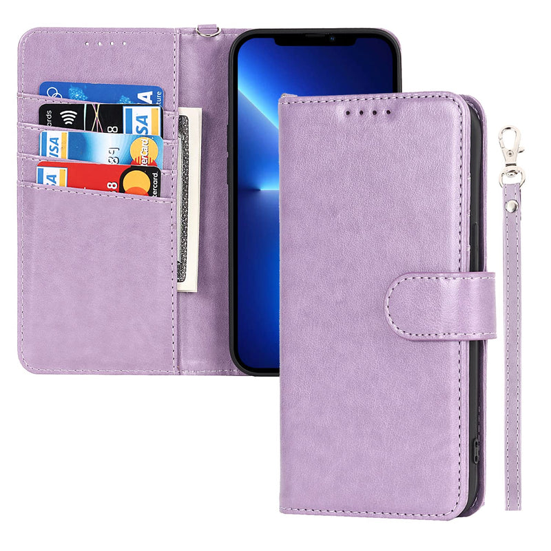 Elteker Iphone 13 Pro Wallet Case Rfid Blocking 4 Card Holders Magnetic Closure Premium Leather Card Slot Flip Kickstand Magnetic Wallet Case For Iphone 13 Pro Purple