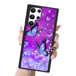 Kanghar Galaxy S22 Ultra Case Purple Butterfly Cute Pattern Tire Edge Design Soft Tpu Bumper Hard Pc Back Full Body Protection Cover For Samsung Galaxy S22 Ultra