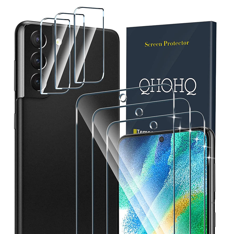 Qhohq 3 Pack Screen Protector For Samsung Galaxy S21 Fe 5G Not Fit Galaxy S21 With 3 Packs Camera Lens Protector Ultra Hd Tempered Glass Film 9H Hardness Anti Shatter Touch Sensitive Easy Install