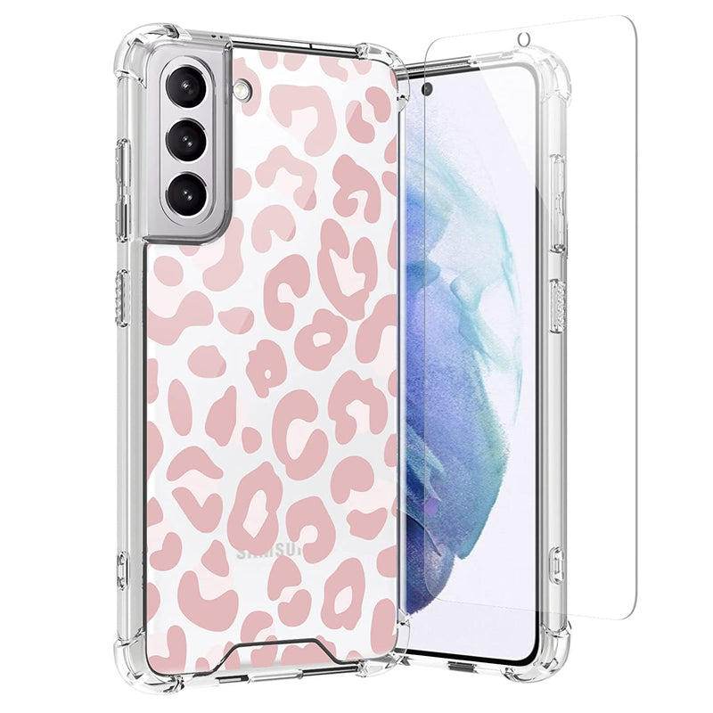 Kanghar Cute Leopard Clear Samsung Galaxy S21 Fe Case With Screen Protector Cheetah Print White Spotted Design For Women Girls Slim Smooth Pc Tpu Hard Pc Protective Phone Cover Leopard