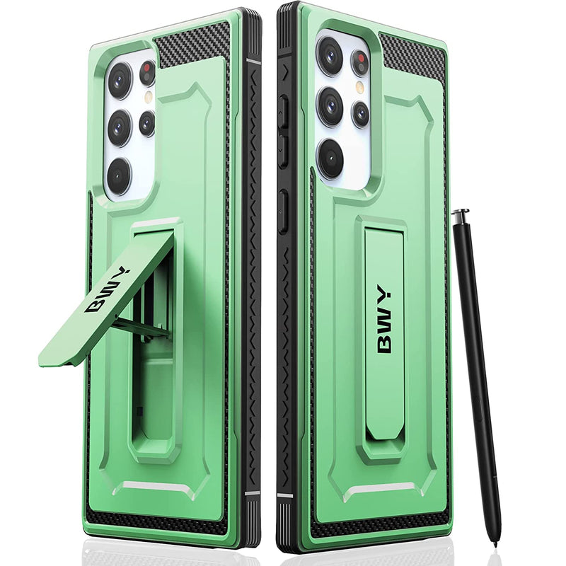 Bwy For Samsung S22 Ultra Case Military Grade Protective Shockproof Rugged Bumper Cover With Kickstand For Samsung Galaxy S22 Ultra 5G Phone No Screen Protector Green