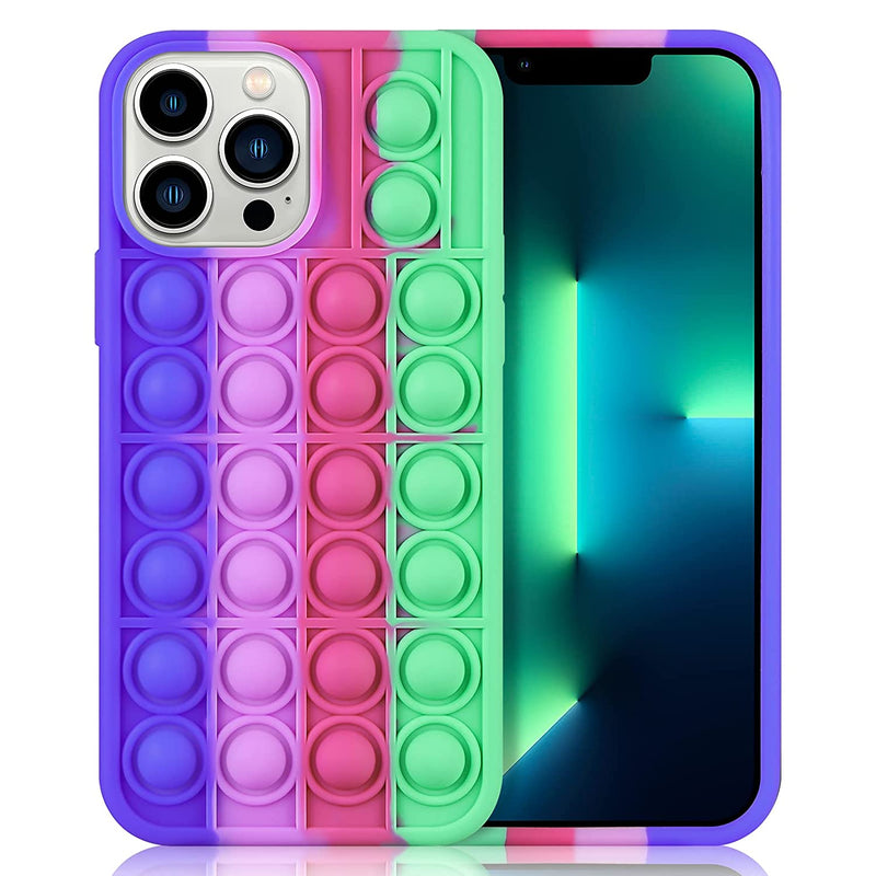 Aemotoy Compatible With Iphone 13 Pro Max Bubble Pop Phone Case Push Fidget Sensory Toys Soft Silicone Gel Rubber Cover Stress Reliever For Women Girls 6 7 Inch Blue