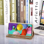 Qltypri Bling Wallet Case For Samsung Galaxy A71 Slim Card Slots Wrist Strap Glitter Pu Leather Fold Stand Magnetic Closure Purse Flip Folio Cover For Samsung Galaxy A71 Gold