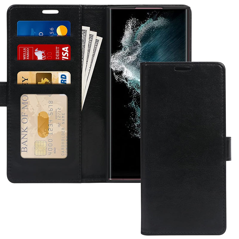 Classycoo Case For Samsung Galaxy S22 Ultra Kickstand Feature Premium Pu Leather Flip Wallet Phone Case Protective Cover With Card Holder For Samsung Galaxy S22 Ultra 6 8 2022 Black