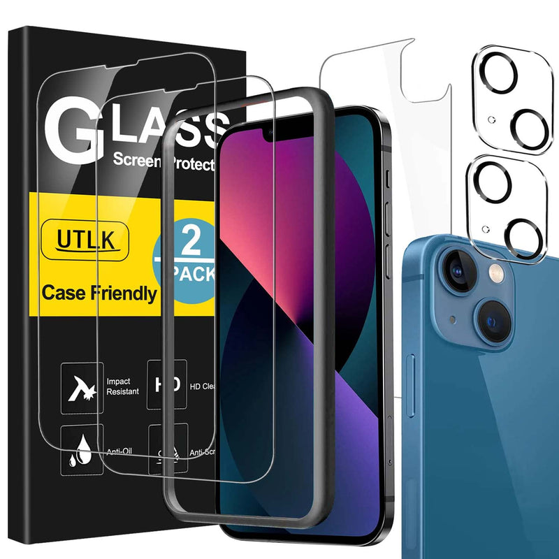 2 2 2 2 Front 2 Back For Iphone 13 Glass Screen Protector Hd Clear 2 Glass Camera Lens Protector For Iphone 13 6 1 With Installation Frame Case Friendly