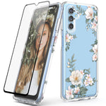Dagoroo For Galaxy A13 5G Case With Hd Screen Protector Samsung Galaxy A13 5G Crystal Clear Flower Pattern Case Slim Shockproof Soft Tpu Pc Full Body Cover For Girls Women Magnolia White