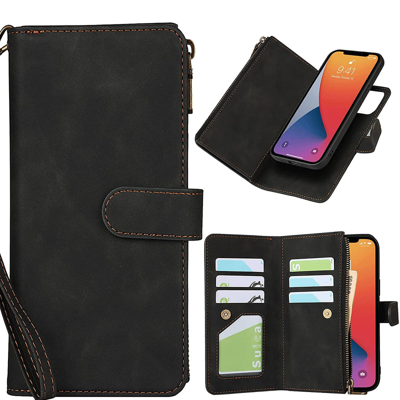 Iphone 13 Pro Max Zipper Wallet Case Women Frolan Premium Pu Leather Flip Detachable 2 In 1 Folio With Card Holder Drop Protection Shockproof Cover For Iphone 13 Pro Max 6 7 Inch Black