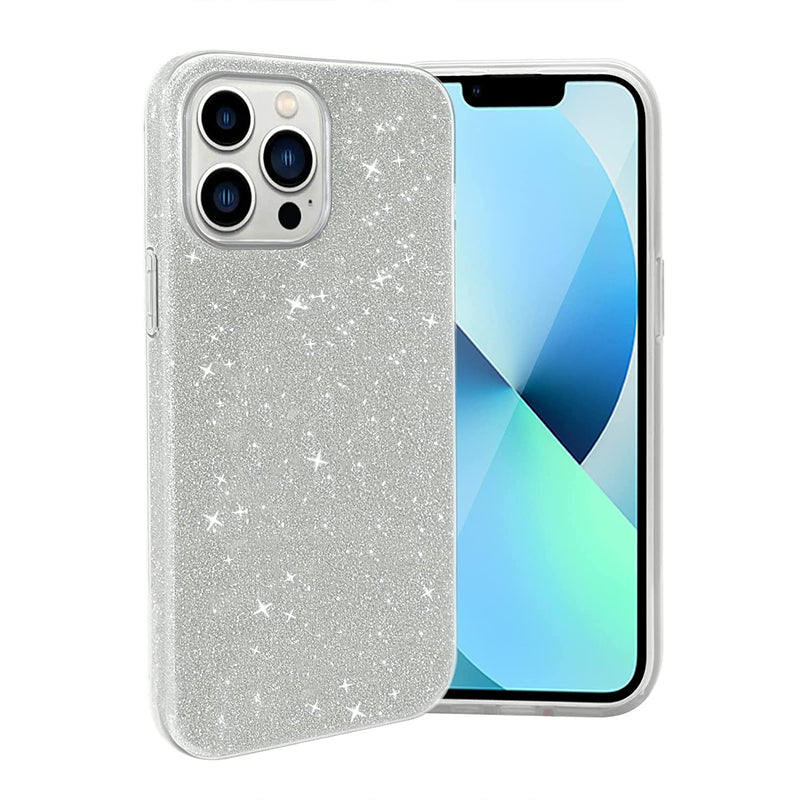 Naiadiy Clear Glitter Case For Iphone 13 Pro Max Cute Bling Sparkly Glitter Slim Phone Case Cover Designed For Iphone 13 Pro Max 6 7 Inch Silver