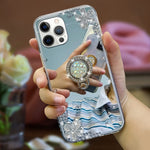 Omorro Compatible With Iphone 13 Pro Makeup Mirror Case For Women Girls Luxury Bling Glitter Rhinestone Cover With Shiny Crystal Diamond Ring Stand Holder Finger Grip Cute Girly Casessilver