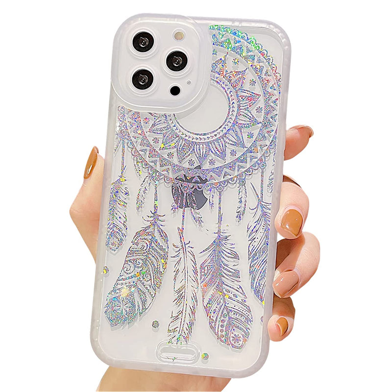 Leobella Iphone 13 Pro Max Case Cute Clear Glitter Feather Wind Chimes Cases 6 7 Inch For Women Girl Raised Full Camera Protection Soft Tpu Shockproof Dreamcatcher Cover Color A