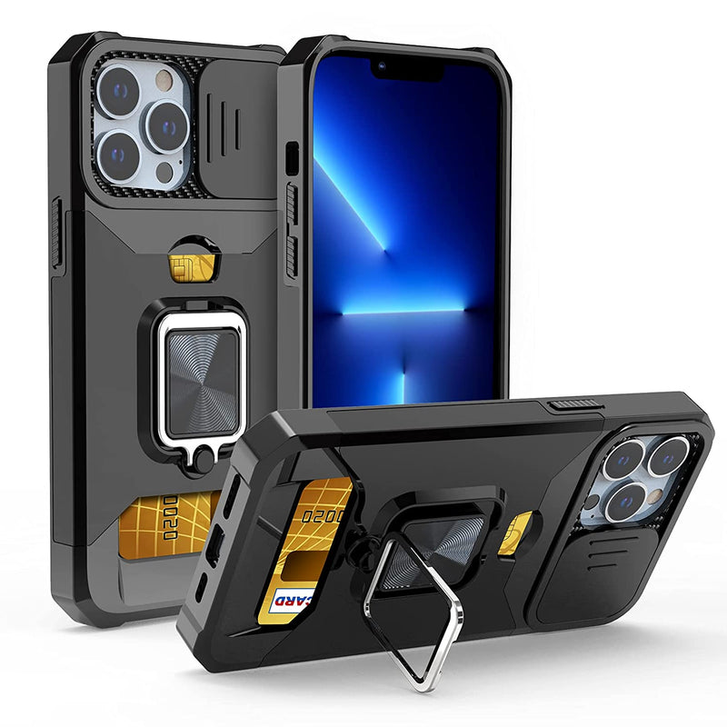Lequiven Compatible With Iphone 13 Pro Max Case 2021 With Card Holder Slot Full Body Rugged Protective Case With Ring Stand Len Protection Design Case Only For Iphone 13 Pro Max 6 7 Inch