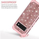 Lontect Compatible With Google Pixel 6 Case Glitter Sparkly Bling Shockproof Heavy Duty Hybrid Sturdy High Impact Protective Cover Case For Google Pixel 6 2021 Shiny Rose Gold