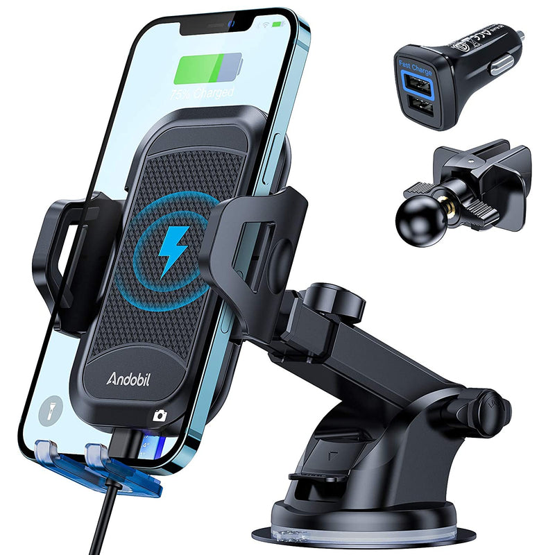 Andobil Wireless Car Charger Mount With Qc3 0 Adapter Qi Fast Charging Iphone Car Mount Charger Compatible With Iphone 13 Pro Max 13 Pro 12 11 X Se Samsung Galaxy S21 S20 Air Vent Car Charger Holder