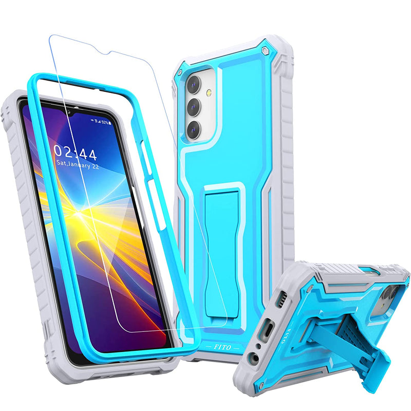 Fito For Samsung Galaxy A13 Case Dual Layer Shockproof Heavy Duty Case With Glass Screen Protector For Samsung A13 5G Phone Built In Kickstand Blue
