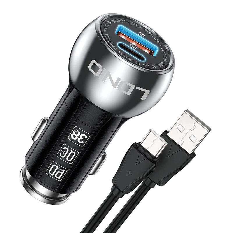 Car Charger Ldnio 38W Car Charger Adapter Dual Usb Car Charger Quick Charge 3 0 Pd Fast Charging Compatible With Iphone13 12 11 Pro Max Samsung Galaxy S21 S20 S10 S9 S8 Laptop Switch And More
