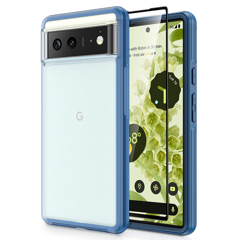 Caka Compatible With Google Pixel 6 Case Pixel 6 Case With Screen Protector Translucent Matte Pc With Soft Edges Shockproof Phone Case For Pixel 6 Case Not Fit Pixel 6 Pro Matte Blue