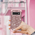 Lontect Compatible With Google Pixel 6 Case Glitter Sparkly Bling Shockproof Heavy Duty Hybrid Sturdy High Impact Protective Cover Case For Google Pixel 6 2021 Shiny Rose Gold