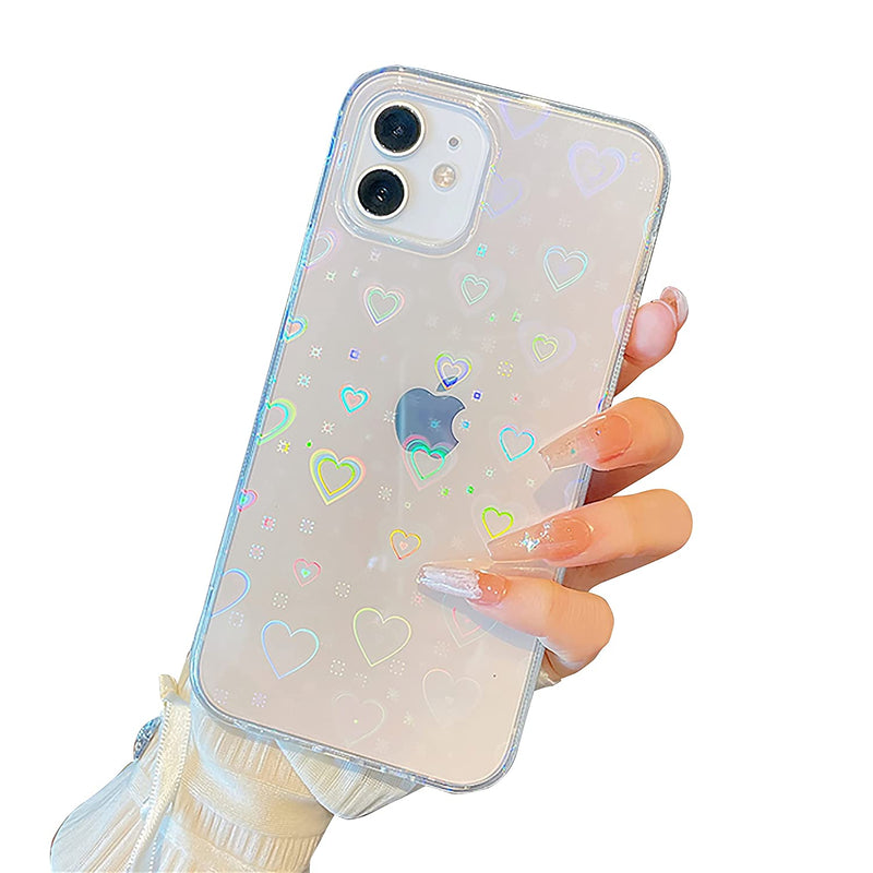Domido Compatible With Iphone 13 Pro Max Case Fashion Luxury Clear Love Heart Pattern Case Shiny Gradient Laser Shockproof Cover Iphone 13 Pro Max Heart