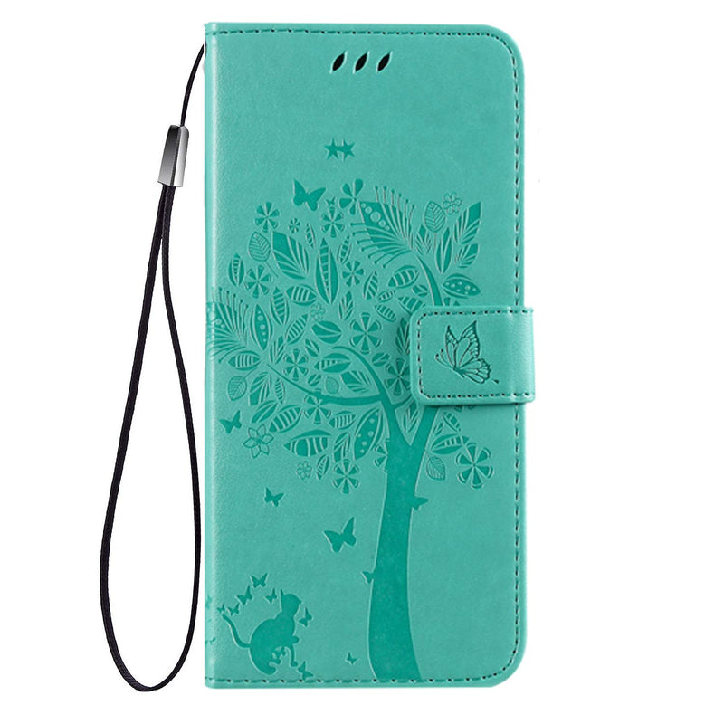 Haotp Wallet Case Compatible With Iphone 13 Pro Max Pu Leather Protective Case Emboss Love Tree Cat Folio Magnetic With Card Holder Kickstand Flip Case Compatible For Iphone 13 Pro Max 6 7 Green