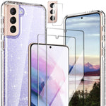 Hocase For Galaxy S21 Case With 2 Screen Protectors 1 Camera Protector Shockproof Soft Tpu Hard Plastic Full Body Protective Case For Samsung Galaxy S21 5G 6 2 Display 2021 Clear Glitter